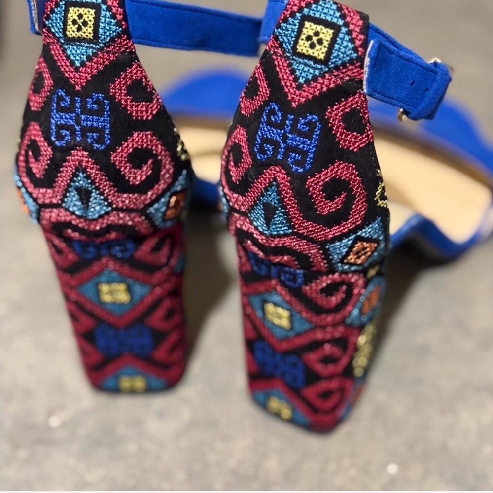 Nine West Blue and Multicolor Embroidered Heels